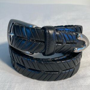 belt braided leather black silver buckle 34